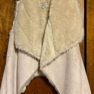 WD.NY Cream Faux Fur Suede Draped Vest